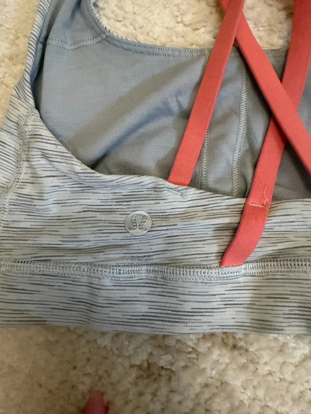 lululemon athletica Gray Striped Sports Bra with Coral Crisscross Straps